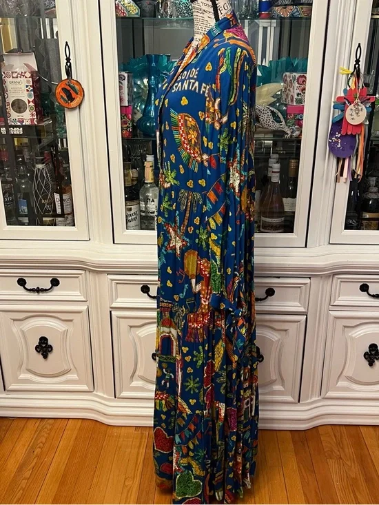 FARM Rio Royal Blue Maxi Dress with Multicolor Tropical Motifs M - Picture 5 of 16